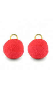 Pompom charm with loop 10mm - Gold-neon pink